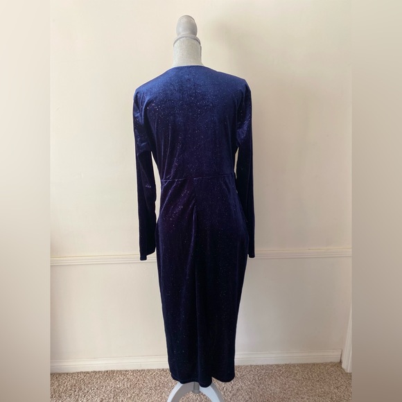 LAUGHIDO WRAP V-NECK LONG SLEEVE SLIT VELVET BLUE GLITTER DRESS SIZE XL 🌟NWOT🌟 - Picture 9 of 15